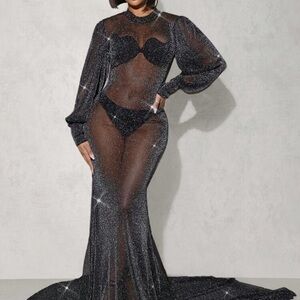BRAND NEW - Midnight Muse Sheer Glitter Gown
